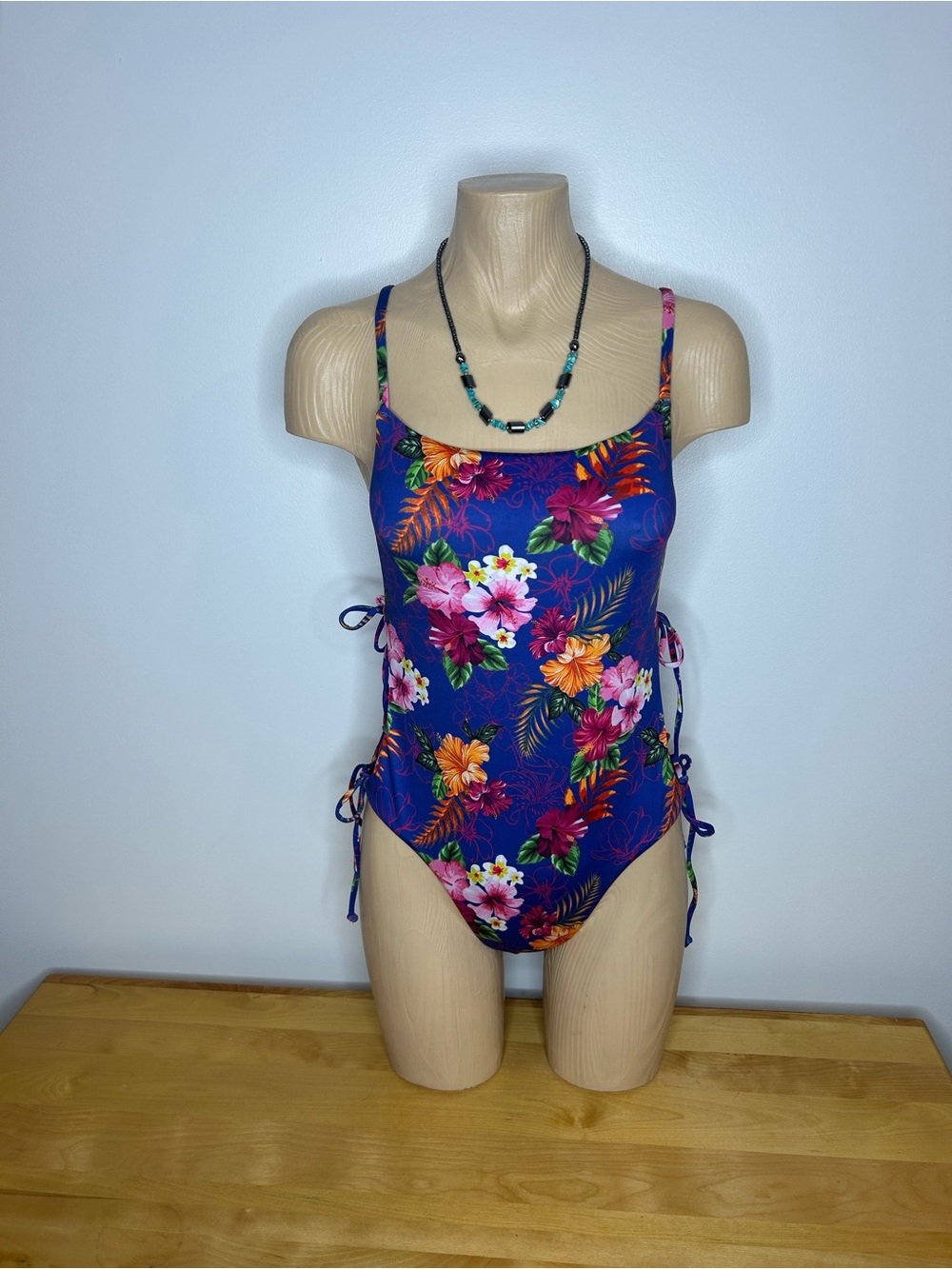 Aqua reversible Navy Floral One-Piece Swimsuit with Pink and orange ❤️S